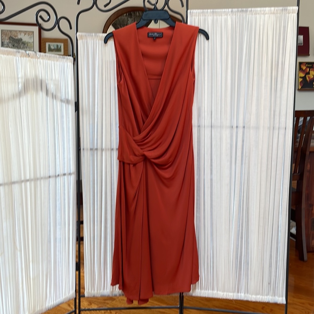 Salvatore Ferragamo Burnt Orange V Neck Midi Dress - Picture 4 of 11